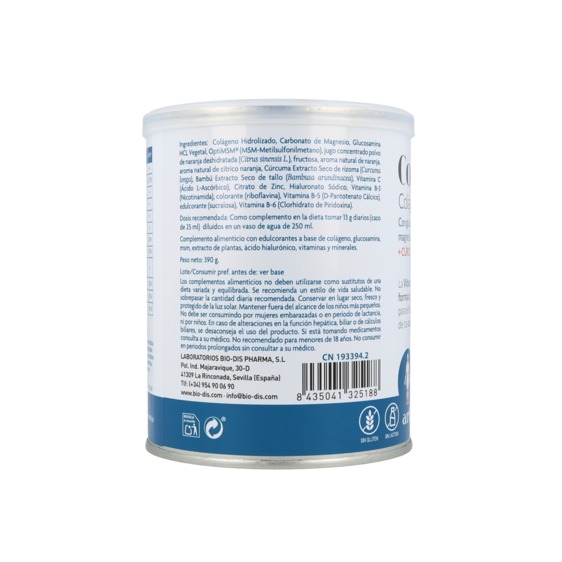 Colágeno hidrolizado, vitamina C, magnesio, cúrcuma