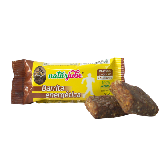 Barrita energética de plátano, almendras y chocolate