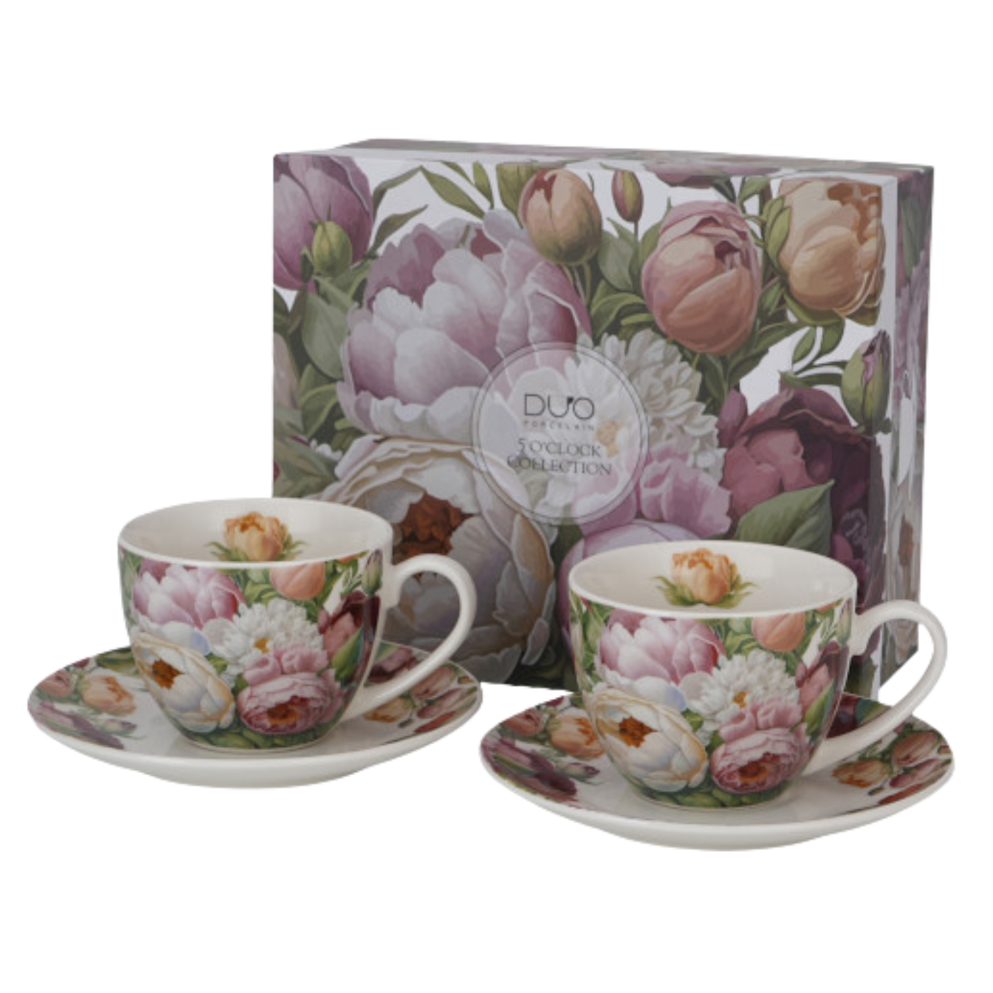 Set 2 tazas y platos peonias