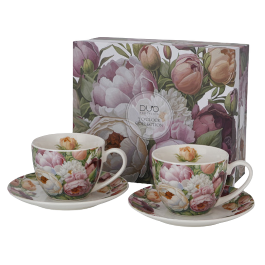 Set 2 tazas y platos peonias