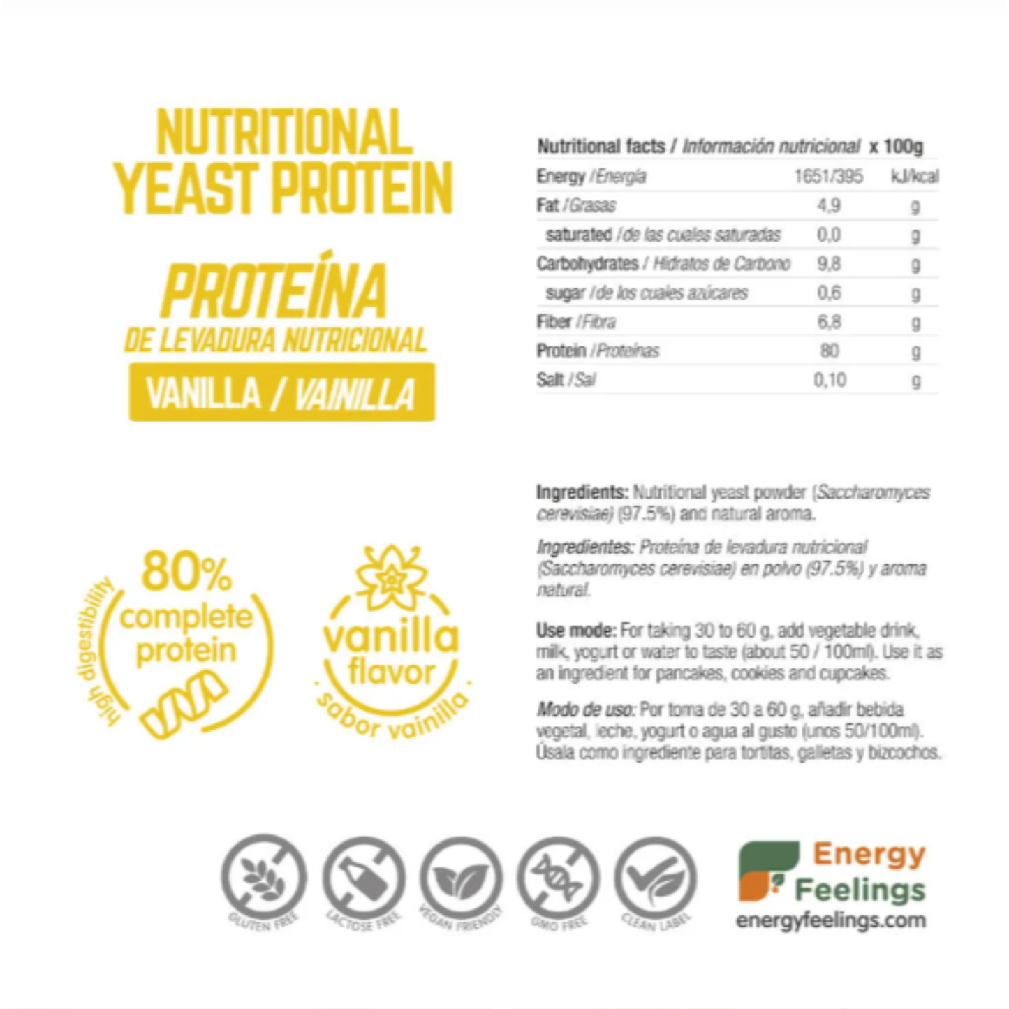 Proteína de levadura sabor vainilla